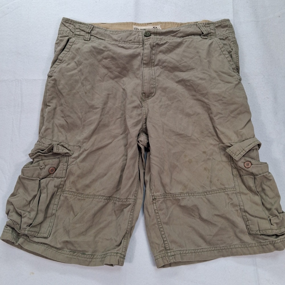 Pure Cargo Shorts Mens 36 Khaki Olive Drab Cotton Multi Pocket Utility EUC